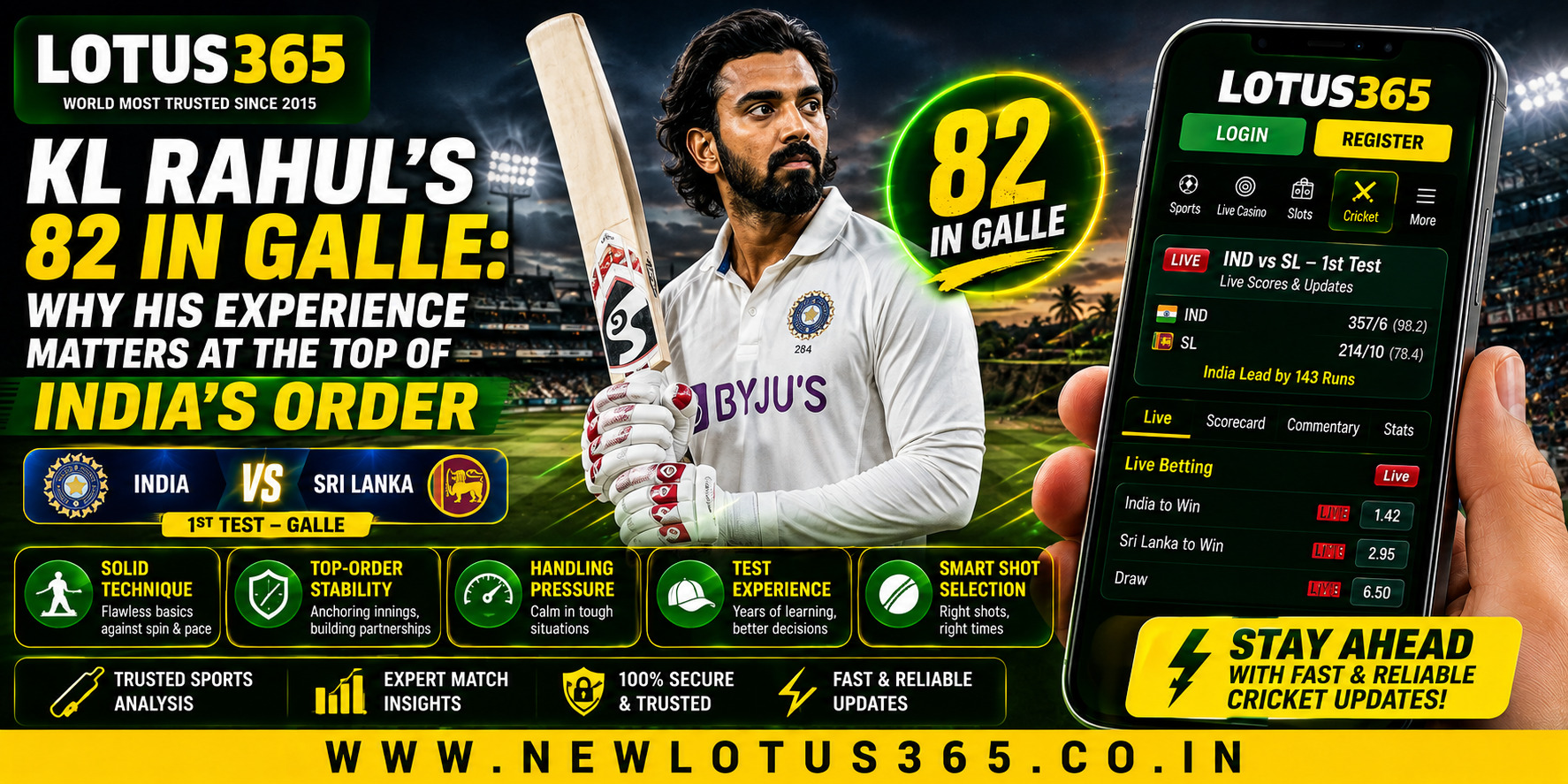 KL Rahul’s 82 in Galle: Why His Experience Matters at the Top of India’s Order