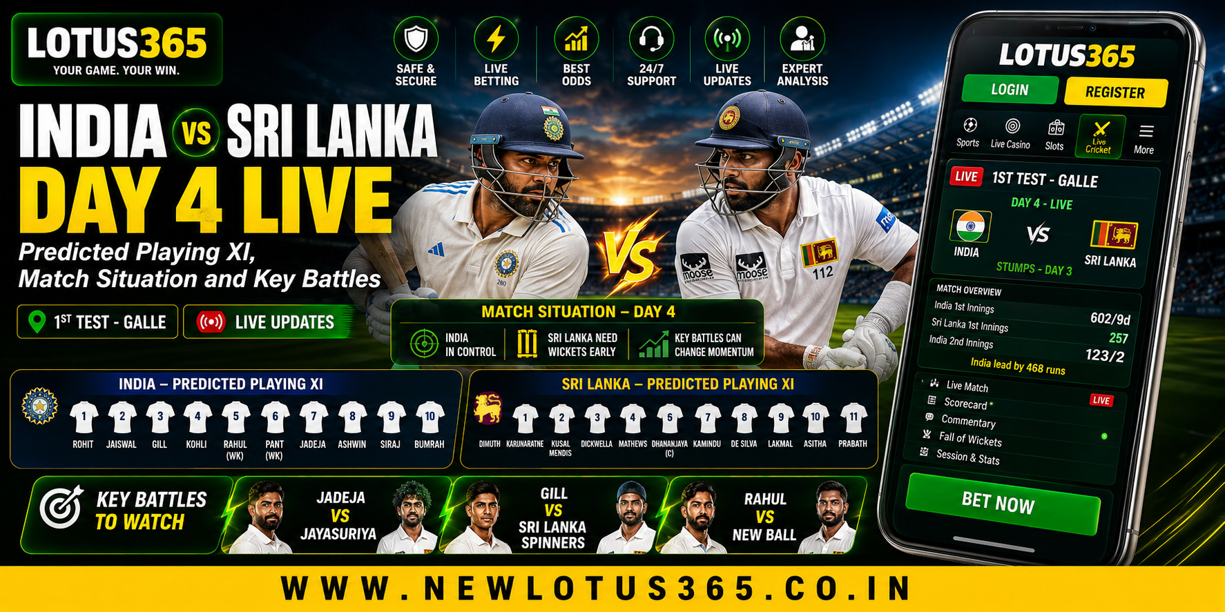 India vs Sri Lanka Day 4 Live: Predicted Playing XI, Match Situation and Key Battles