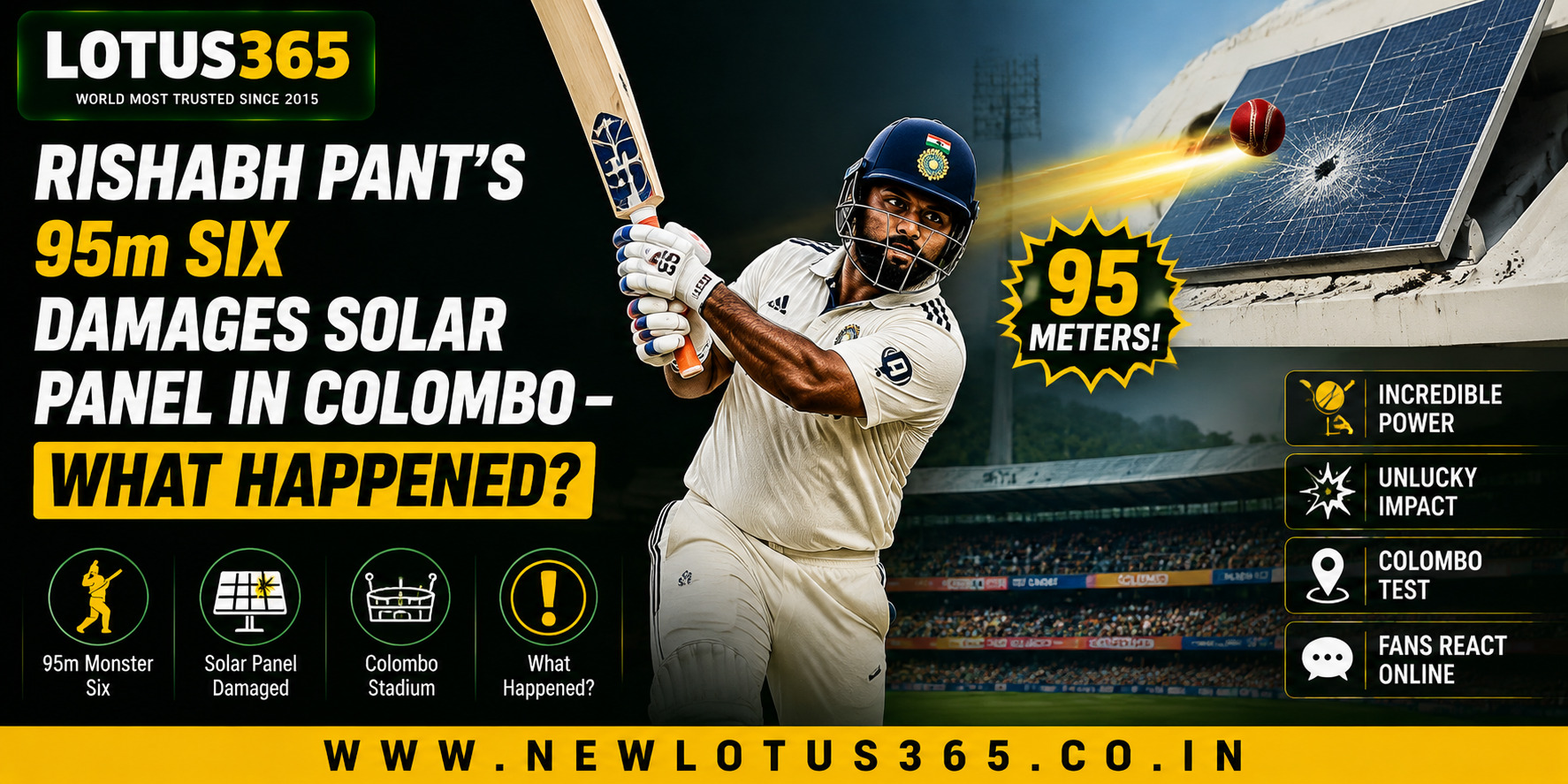Rishabh Pant's 95m Six Damages Solar Panel in Colombo – What Happened?