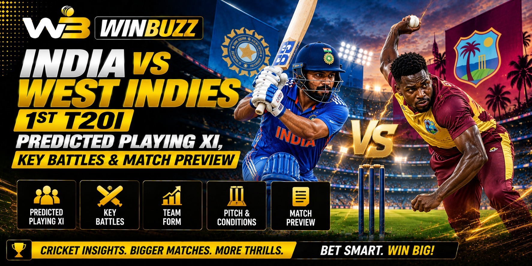 Winbuzz: India vs West Indies 1st T20I Predicted Playing XI, Key Battles & Match Preview